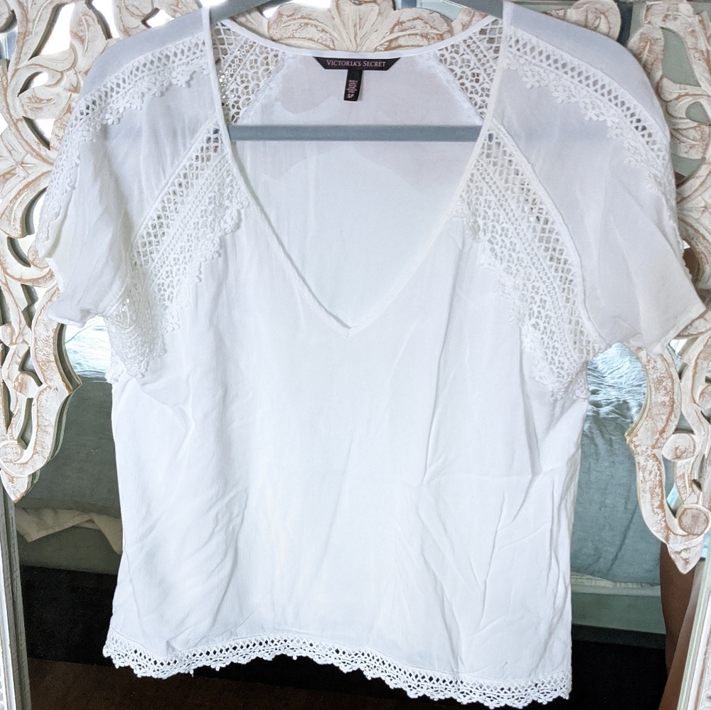 Victoria's Secret boho crochet lace white top